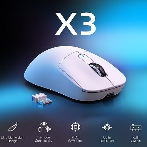 ATTACK SHARK X3 Wireless Gaming Mouse, 49g Ergonomic Computer Mouse, Triple Modes PAW3395 26K DPI Optical Sensor, 200h Battery Life, Programmable Buttons, Gaming Accessories for PC/Laptop/Mac (White) - Image 2