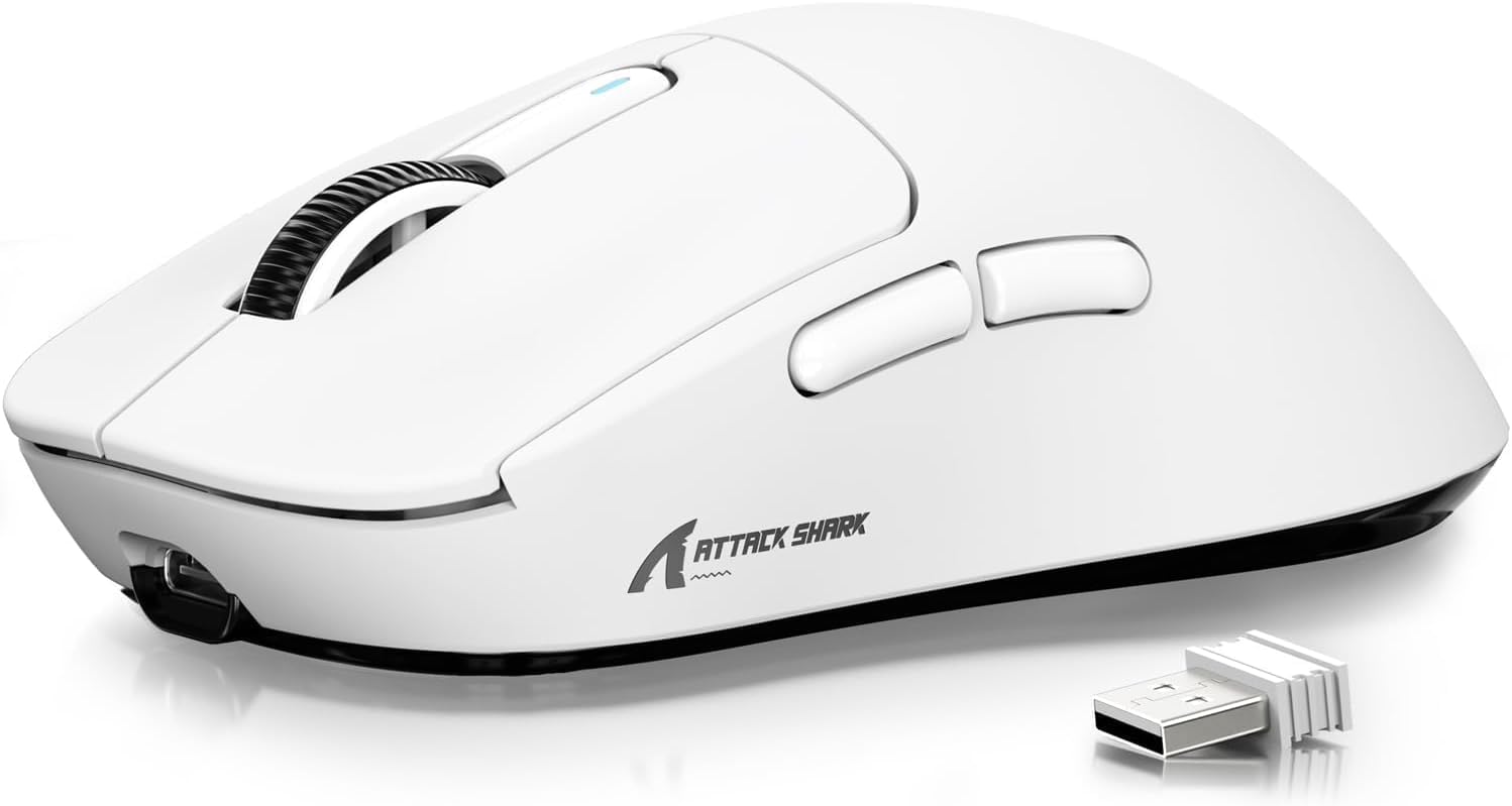 ATTACK SHARK X3 Wireless Gaming Mouse, 49g Ergonomic Computer Mouse, Triple Modes PAW3395 26K DPI Optical Sensor, 200h Battery Life, Programmable Buttons, Gaming Accessories for PC/Laptop/Mac (White) - Image 9